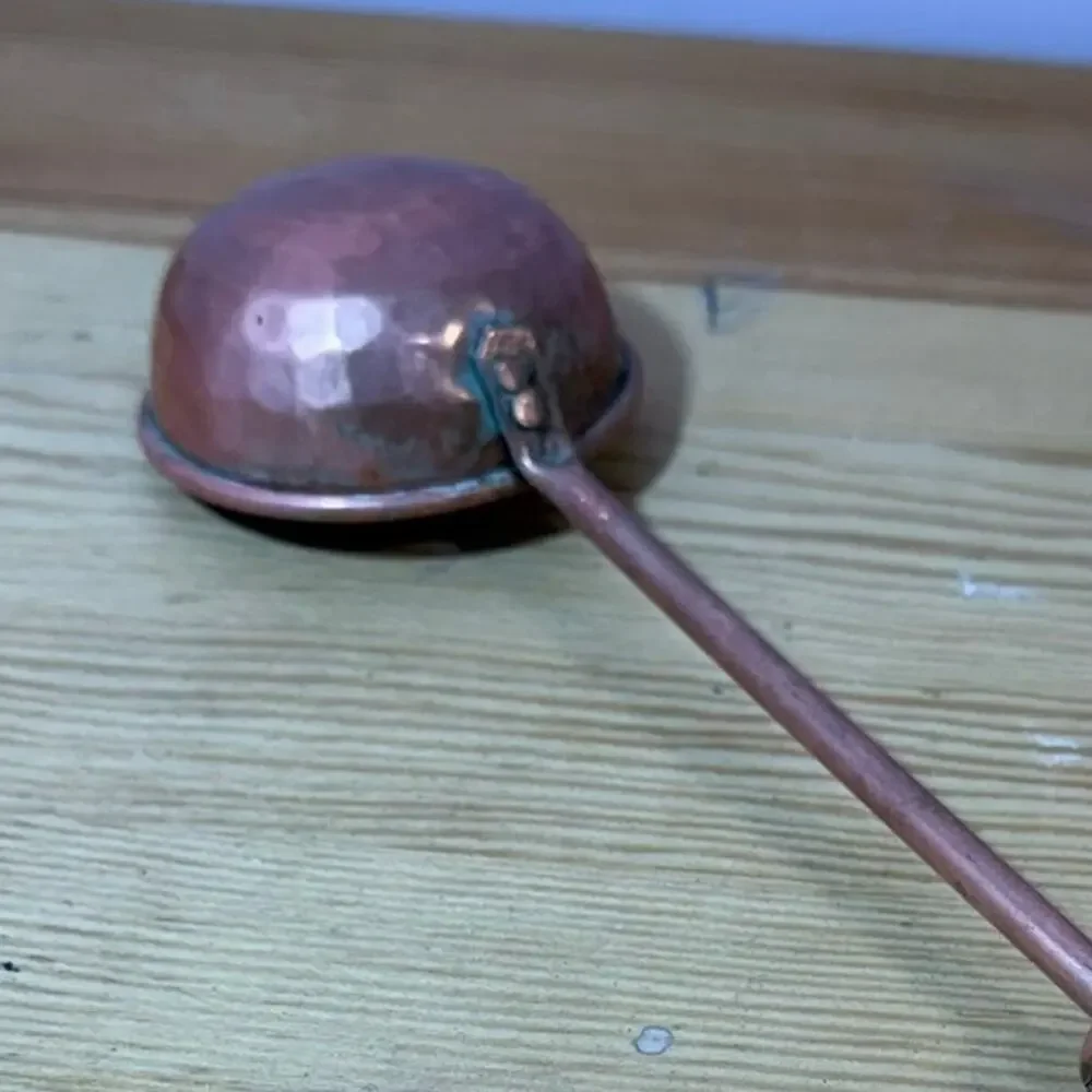 Vintage Hammered Copper Sauce Ladle Dipper Wood Handle Rustic Kitchen Decor